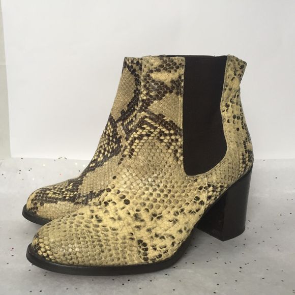 TBA To Be Announced Brown Beige Snakeskin Embossed Heeled Chelsea Boot Size 7 - Picture 7 of 10